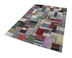 Kırk Yama Gri Patchwork Pamuk Yün El Dokuma Halısı 169x240 Agacan