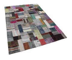 Kırk Yama Gri Patchwork Pamuk Yün El Dokuma Halısı 169x240 Agacan