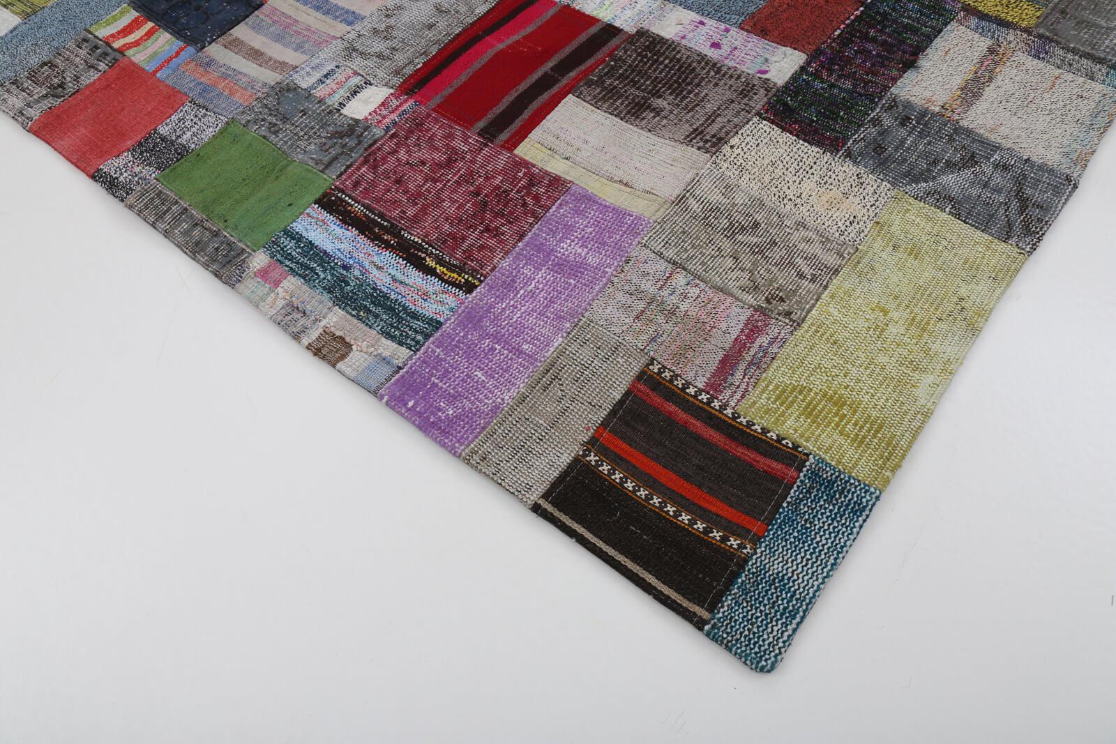 Kırk Yama Gri Patchwork Pamuk Yün El Dokuma Halısı 169x240 Agacan