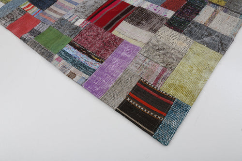 Kırk Yama Gri Patchwork Pamuk Yün El Dokuma Halısı 169x240 Agacan