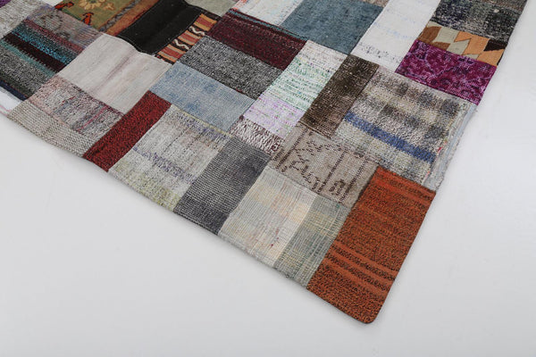 Kırk Yama Gri Patchwork Pamuk Yün El Dokuma Halısı 170x239 Agacan