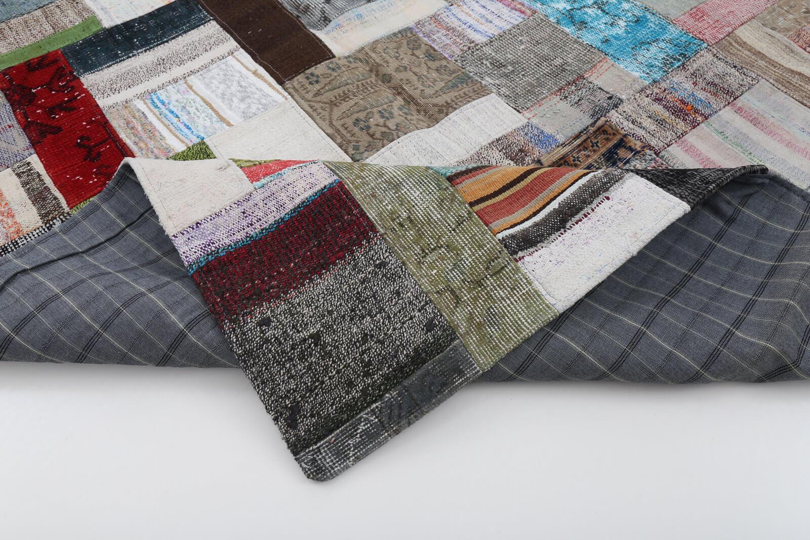 Kırk Yama Gri Patchwork Pamuk Yün El Dokuma Halısı 170x239 Agacan
