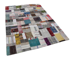 Kırk Yama Gri Patchwork Pamuk Yün El Dokuma Halısı 170x240 Agacan
