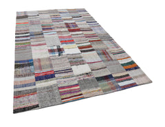 Kırk Yama Gri Patchwork Pamuk Yün El Dokuma Halısı 200x302 Agacan