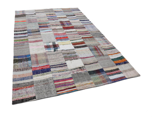 Kırk Yama Gri Patchwork Pamuk Yün El Dokuma Halısı 200x302 Agacan
