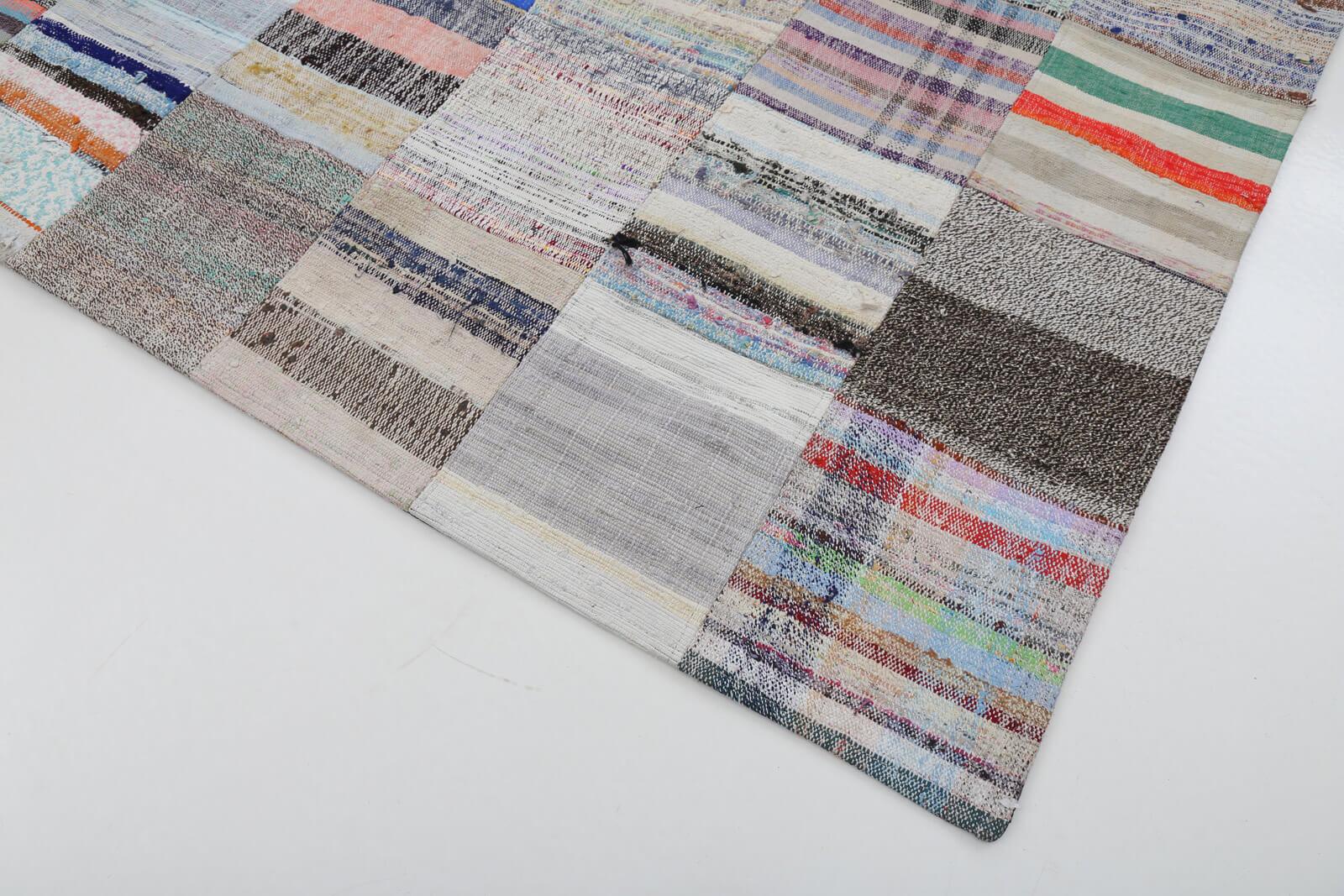 Kırk Yama Gri Patchwork Pamuk Yün El Dokuma Halısı 200x302 Agacan