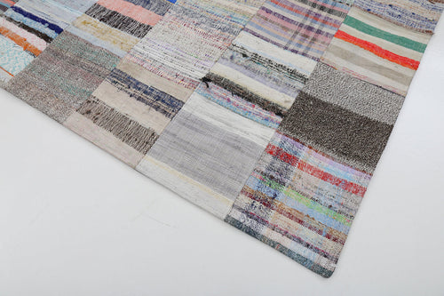 Kırk Yama Gri Patchwork Pamuk Yün El Dokuma Halısı 200x302 Agacan