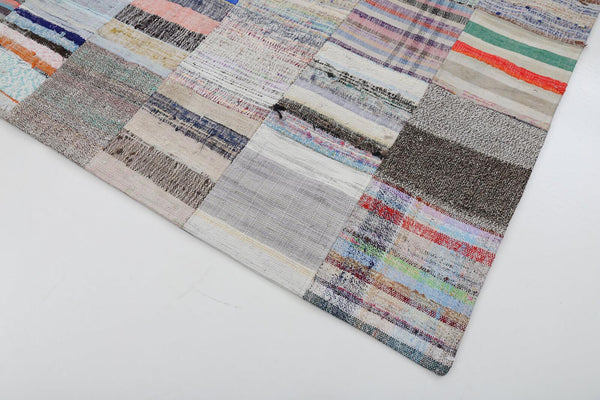 Kırk Yama Gri Patchwork Pamuk Yün El Dokuma Halısı 200x302 Agacan