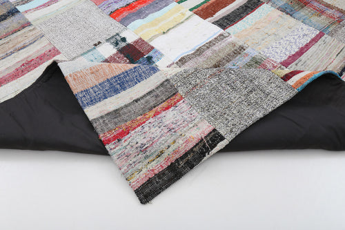 Kırk Yama Gri Patchwork Pamuk Yün El Dokuma Halısı 200x302 Agacan