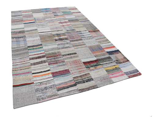 Kırk Yama Bej Patchwork Pamuk Yün El Dokuma Halısı 200x302 Agacan