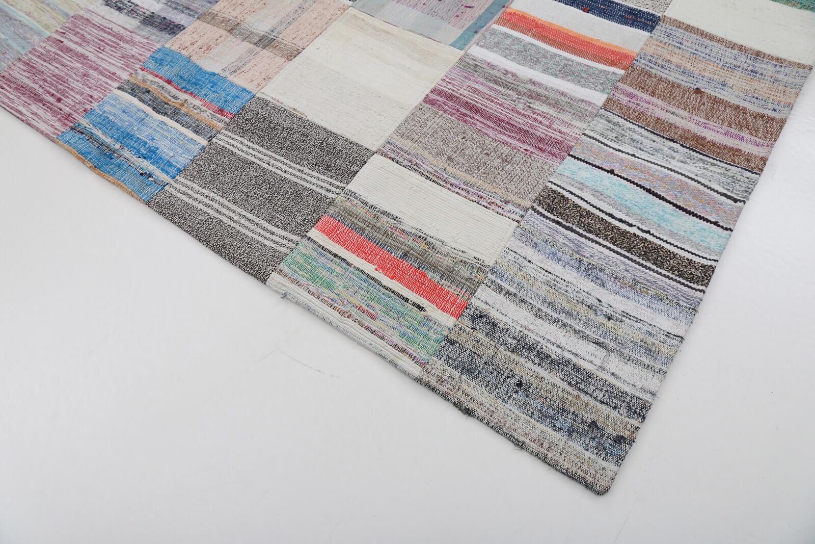 Kırk Yama Bej Patchwork Pamuk Yün El Dokuma Halısı 200x302 Agacan