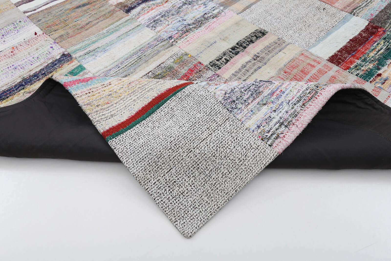 Kırk Yama Bej Patchwork Pamuk Yün El Dokuma Halısı 200x302 Agacan