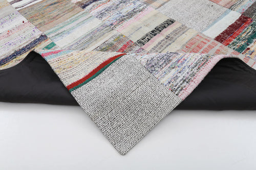 Kırk Yama Bej Patchwork Pamuk Yün El Dokuma Halısı 200x302 Agacan