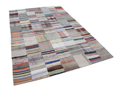 Kırk Yama Bej Patchwork Pamuk Yün El Dokuma Halısı 200x298 Agacan