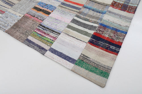 Kırk Yama Bej Patchwork Pamuk Yün El Dokuma Halısı 200x298 Agacan