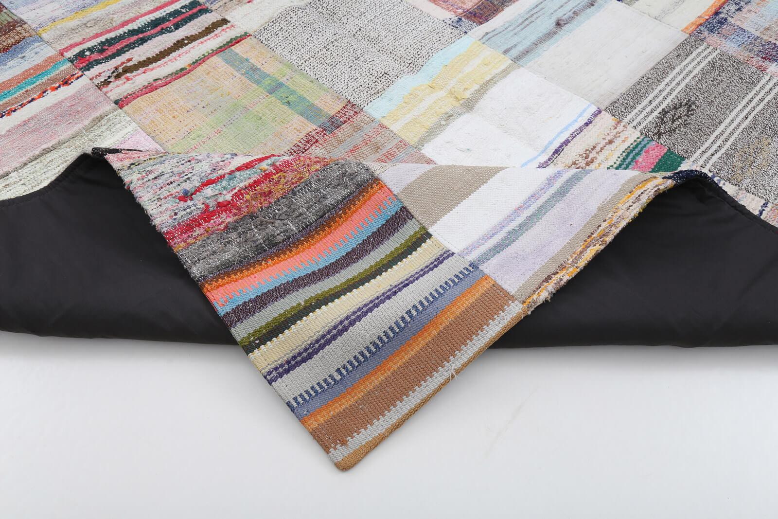 Kırk Yama Bej Patchwork Pamuk Yün El Dokuma Halısı 200x298 Agacan