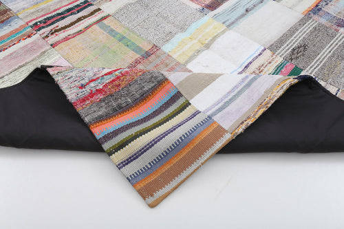 Kırk Yama Bej Patchwork Pamuk Yün El Dokuma Halısı 200x298 Agacan