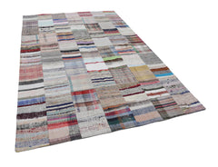 Kırk Yama Gri Patchwork Pamuk Yün El Dokuma Halısı 200x298 Agacan