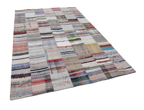 Kırk Yama Gri Patchwork Pamuk Yün El Dokuma Halısı 200x298 Agacan