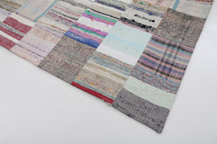 Kırk Yama Gri Patchwork Pamuk Yün El Dokuma Halısı 200x298 Agacan