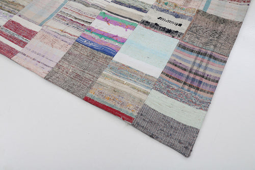 Kırk Yama Gri Patchwork Pamuk Yün El Dokuma Halısı 200x298 Agacan