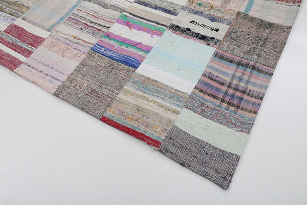 Kırk Yama Gri Patchwork Pamuk Yün El Dokuma Halısı 200x298 Agacan