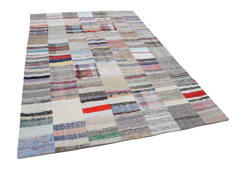 Kırk Yama Gri Patchwork Pamuk Yün El Dokuma Halısı 201x299 Agacan