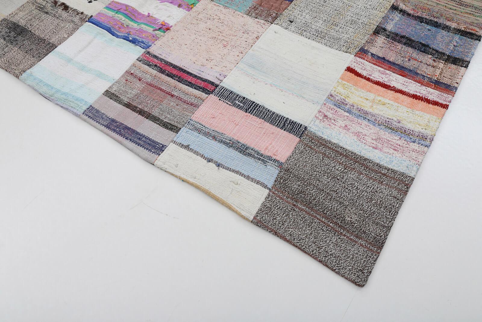 Kırk Yama Gri Patchwork Pamuk Yün El Dokuma Halısı 201x299 Agacan