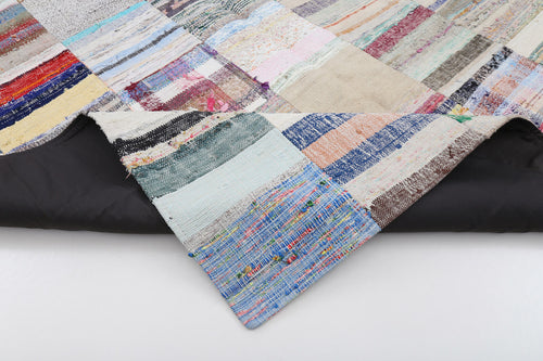 Kırk Yama Gri Patchwork Pamuk Yün El Dokuma Halısı 201x299 Agacan