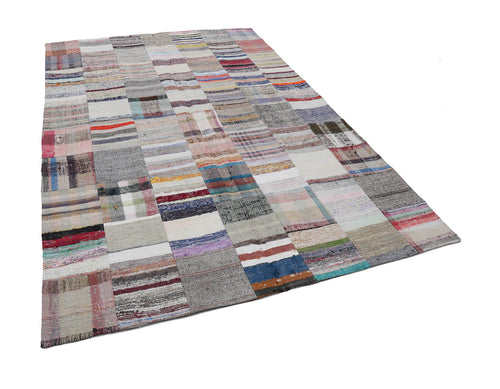 Kırk Yama Bej Patchwork Pamuk Yün El Dokuma Halısı 201x300 Agacan