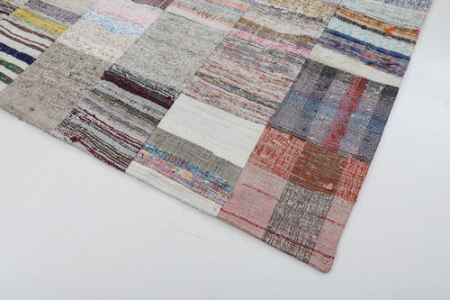 Kırk Yama Bej Patchwork Pamuk Yün El Dokuma Halısı 201x300 Agacan