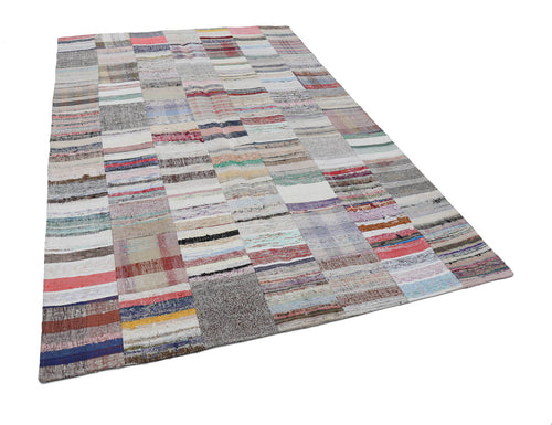 Kırk Yama Bej Patchwork Pamuk Yün El Dokuma Halısı 200x300 Agacan