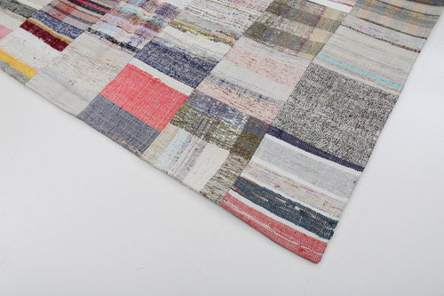 Kırk Yama Bej Patchwork Pamuk Yün El Dokuma Halısı 200x300 Agacan