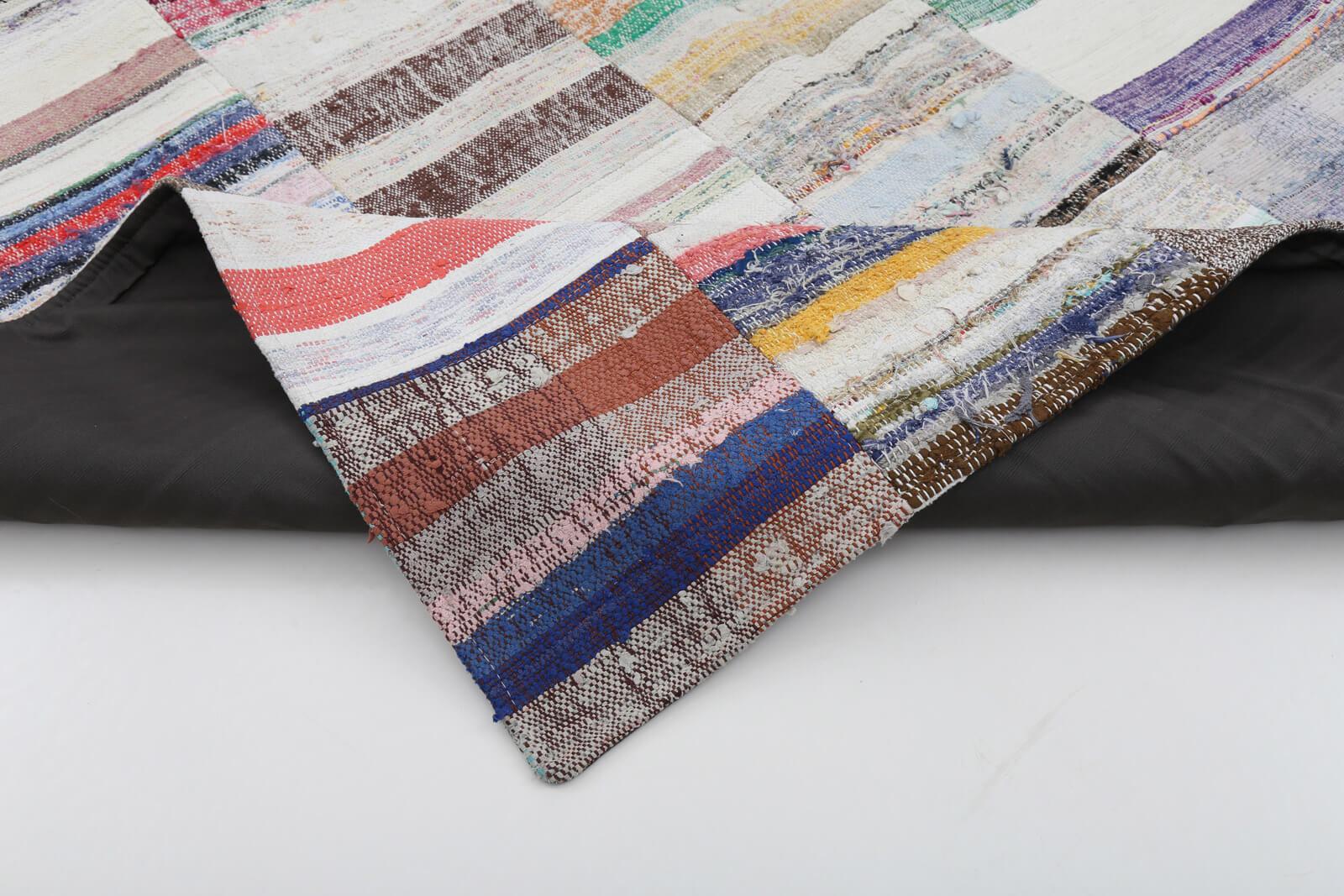 Kırk Yama Bej Patchwork Pamuk Yün El Dokuma Halısı 200x300 Agacan