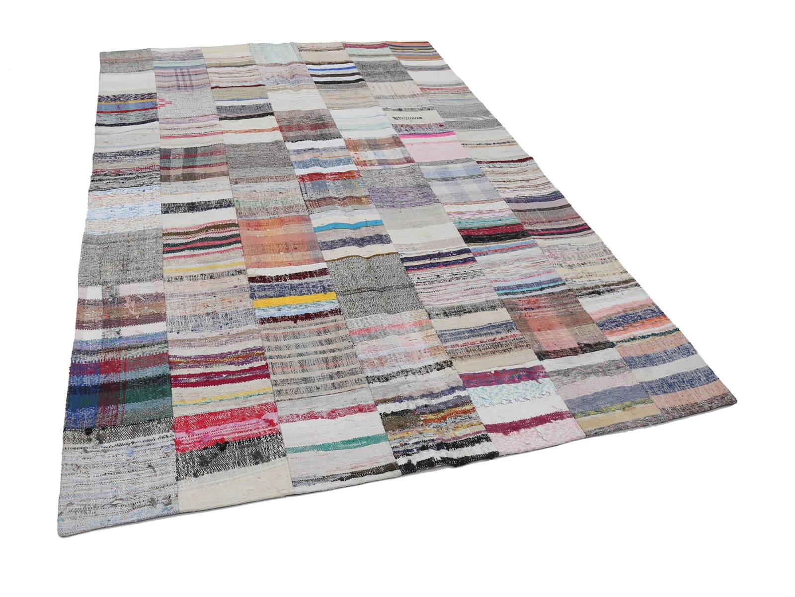 Kırk Yama Gri Patchwork Pamuk Yün El Dokuma Halısı 201x298 Agacan