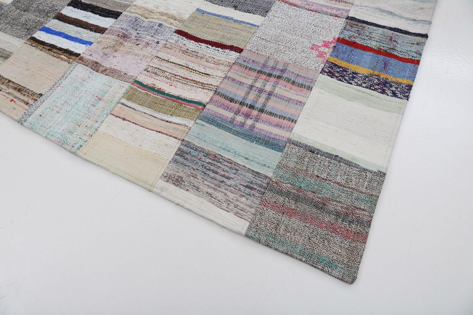 Kırk Yama Gri Patchwork Pamuk Yün El Dokuma Halısı 201x298 Agacan