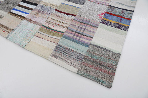 Kırk Yama Gri Patchwork Pamuk Yün El Dokuma Halısı 201x298 Agacan