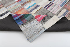 Kırk Yama Gri Patchwork Pamuk Yün El Dokuma Halısı 201x298 Agacan