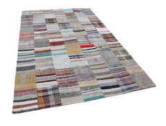 Kırk Yama Bej Patchwork Pamuk Yün El Dokuma Halısı 200x302 Agacan