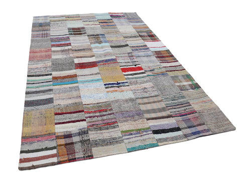 Kırk Yama Bej Patchwork Pamuk Yün El Dokuma Halısı 200x302 Agacan