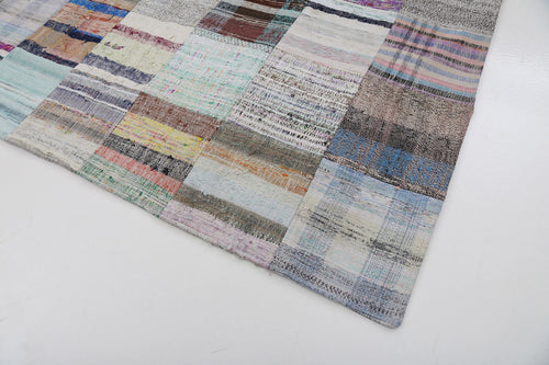Kırk Yama Bej Patchwork Pamuk Yün El Dokuma Halısı 200x302 Agacan