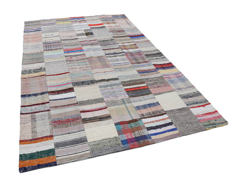 Kırk Yama Bej Patchwork Pamuk Yün El Dokuma Halısı 200x303 Agacan