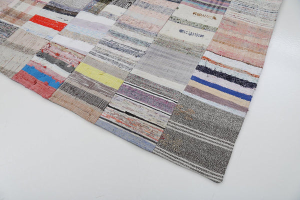 Kırk Yama Bej Patchwork Pamuk Yün El Dokuma Halısı 200x303 Agacan