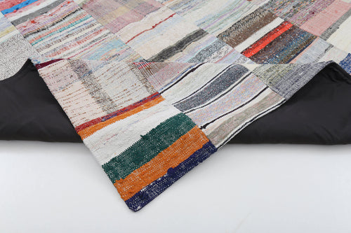 Kırk Yama Bej Patchwork Pamuk Yün El Dokuma Halısı 200x303 Agacan