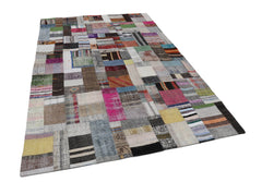Kırk Yama Gri Patchwork Pamuk Yün El Dokuma Halısı 199x303 Agacan