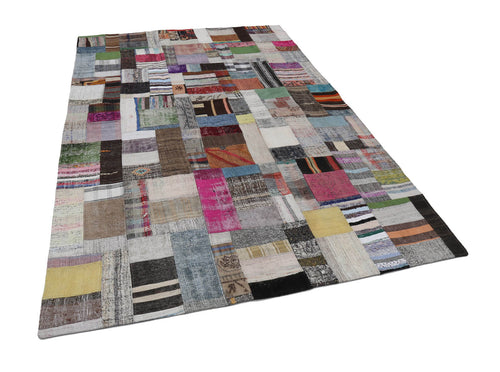 Kırk Yama Gri Patchwork Pamuk Yün El Dokuma Halısı 199x303 Agacan