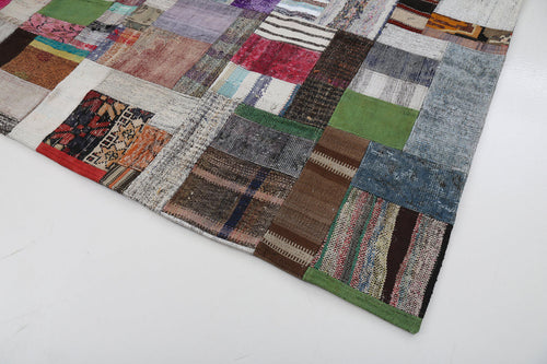 Kırk Yama Gri Patchwork Pamuk Yün El Dokuma Halısı 199x303 Agacan