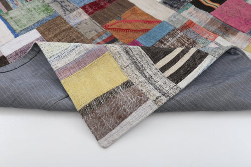 Kırk Yama Gri Patchwork Pamuk Yün El Dokuma Halısı 199x303 Agacan