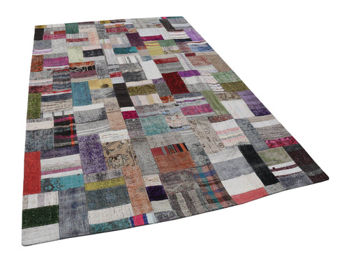 Kırk Yama Gri Patchwork Pamuk Yün El Dokuma Halısı 200x300 Agacan
