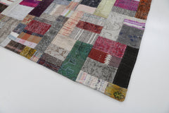 Kırk Yama Gri Patchwork Pamuk Yün El Dokuma Halısı 200x300 Agacan